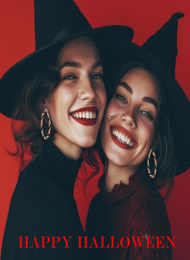 Skyfun Halloween Earrings for Women Alloy Hoop Earrings Bling Orange Black Stripe Big Hoop Stud Earring Halloween Party Favors Halloween Costume Decorations Accessories - Image 3