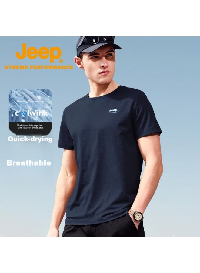 Jeep Men's Short-sleeve T-shirt, Sports Outdoor Breathable Quick-dry Tee, Men's Ice-cool Round Neck Short-sleeve Top, 538 Navy Blue, 2XL - Image 1
