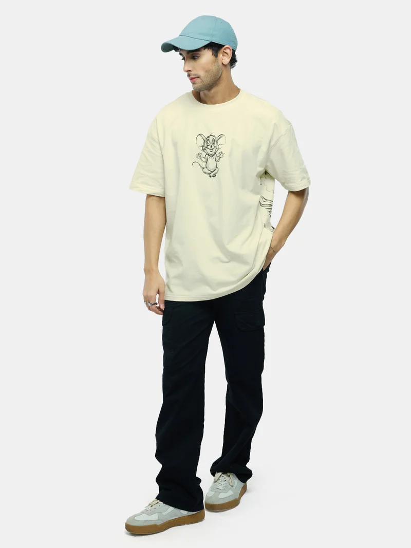 The Souled Store The Souled Store Men Tom & Jerry White Graphic Oversized T-Shirts
