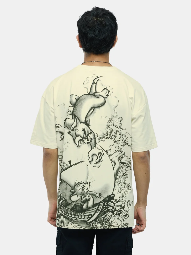 The Souled Store The Souled Store Men Tom & Jerry White Graphic Oversized T-Shirts