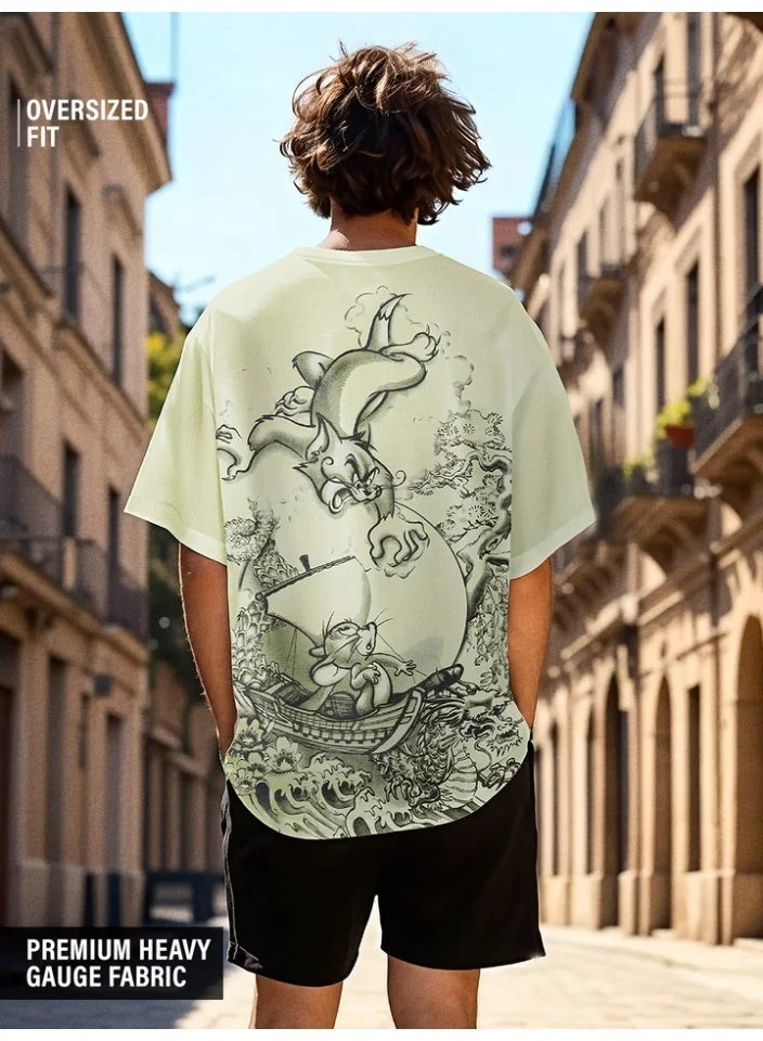 ذا سوليد ستور The Souled Store Men Tom & Jerry White Graphic Oversized T-Shirts