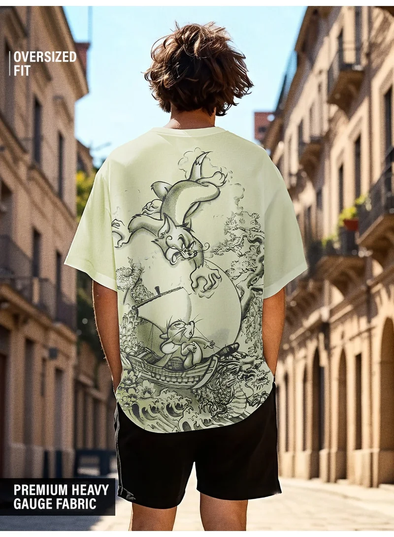 The Souled Store The Souled Store Men Tom & Jerry White Graphic Oversized T-Shirts