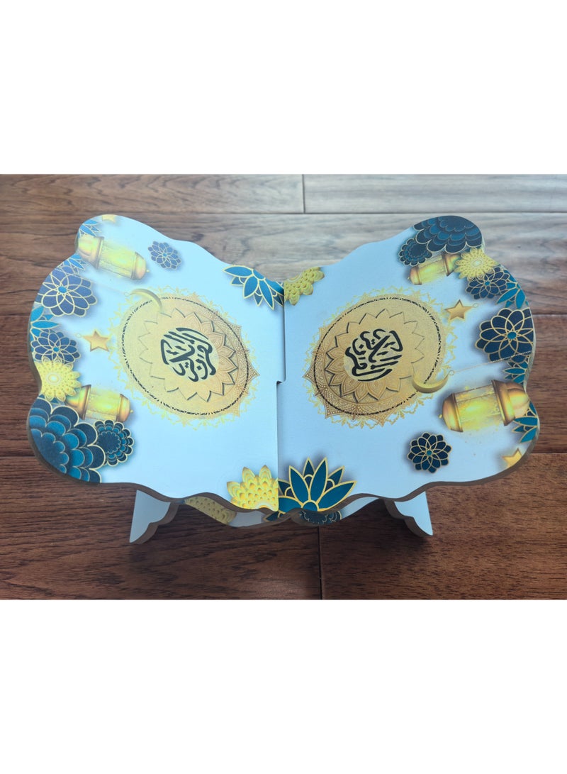 Fianser Ramadan Lantern (Fanoos) Pattern Quran Stand – Festive Wooden Rehal with Islamic Decals – Foldable Prayer Book Holder for Holiday Gift & Home Decor - Image 3