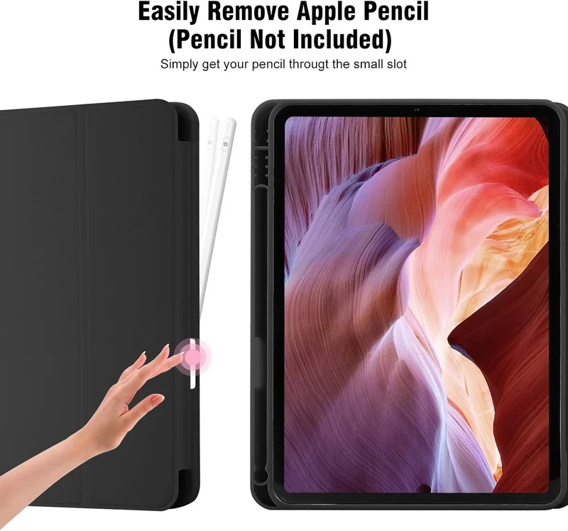 Bluepeak Black iPad (A16) 11th Generation, iPad 10.9 Inch with Pencil Holder, Soft TPU Back Slim Smart Protective Trifold Stand Cover, Auto Wake/Sleep, Black  | Best Price UAE