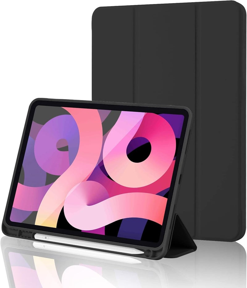 BluePeak iPad (A16) 11th Generation, iPad 10.9 Inch with Pencil Holder, Soft TPU Back Slim Smart Protective Trifold Stand Cover, Auto Wake/Sleep, Black - Image 1