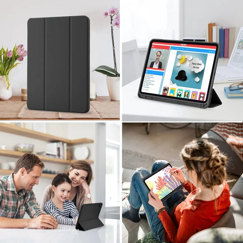 Bluepeak Black iPad (A16) 11th Generation, iPad 10.9 Inch with Pencil Holder, Soft TPU Back Slim Smart Protective Trifold Stand Cover, Auto Wake/Sleep, Black  | Best Price UAE