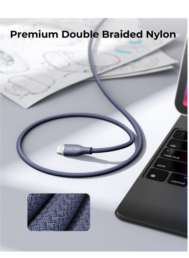 VOLTME USB C to Lightning Cable, PD 30W Powerlink RUGG Double Nylon Braided Fast Charging Cord (1.2m/4ft), USB 2.0 with 480Mbps Data Transfer Speed, Compatible with iPhone 14/14 Plus/14 Pro/14 Pro Max/iPhone 13/12/11/XS/Pro Max/Pro/Mini/SE, iPad 9, and More Devices (Blue)  - Image 3