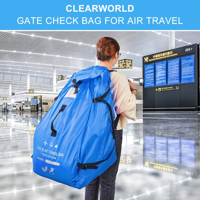 Clearworld Car Seat Travel Bag for Air Travel, Durable Gate Check Bag for Airport,Foldable Baby Stroller Travel Carry Bag, Fits Car Seats, Infant Carriers & Booster,Universal Size(Blue) - Image 2