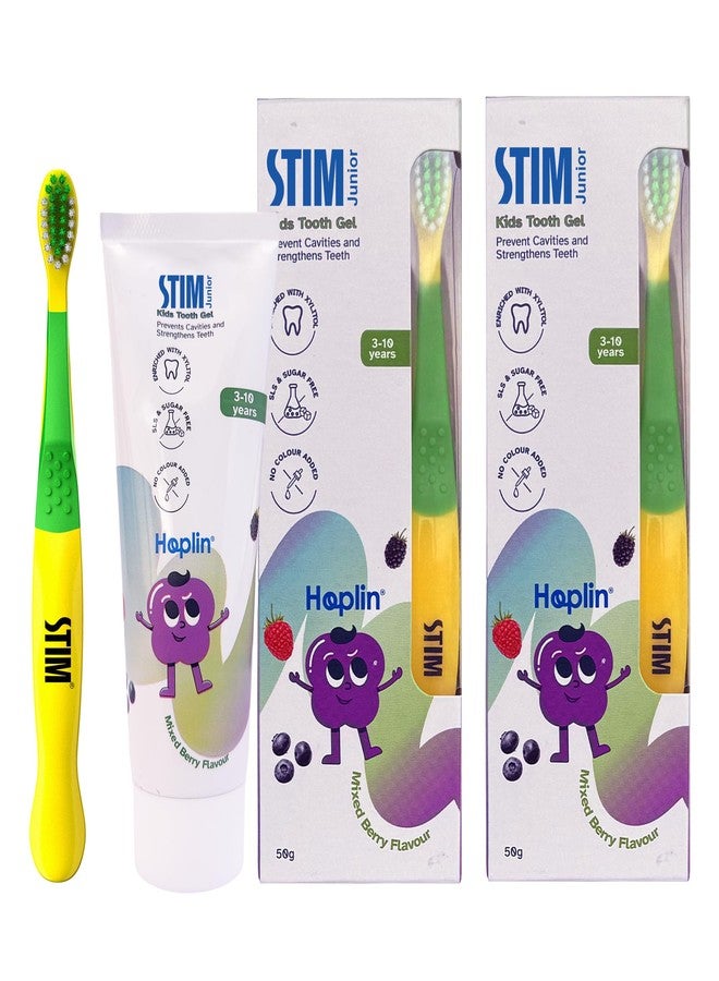 STIM Junior Kids Toothpaste | Age-Appropriate Fluoride | 3-10 Years | Mixed Berry Flavoured | SLS & Colour-Free Toothpaste | Enriched with Xylitol & Vitamin E | (Combo pack with toothbrush) (Pack of 2) - Image 1