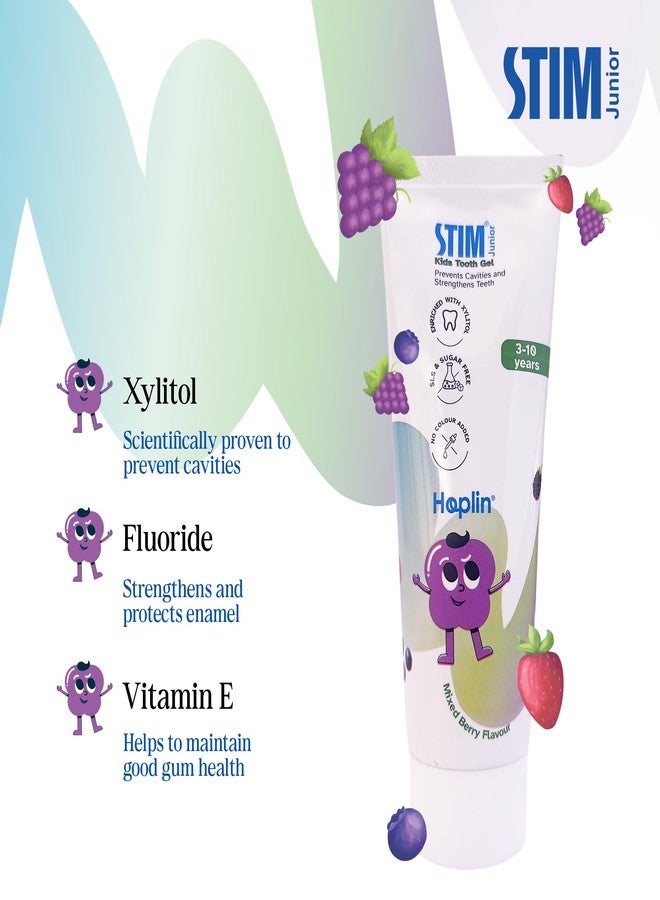 STIM Junior Kids Toothpaste | Age-Appropriate Fluoride | 3-10 Years | Mixed Berry Flavoured | SLS & Colour-Free Toothpaste | Enriched with Xylitol & Vitamin E | (Combo pack with toothbrush) (Pack of 2) - Image 3