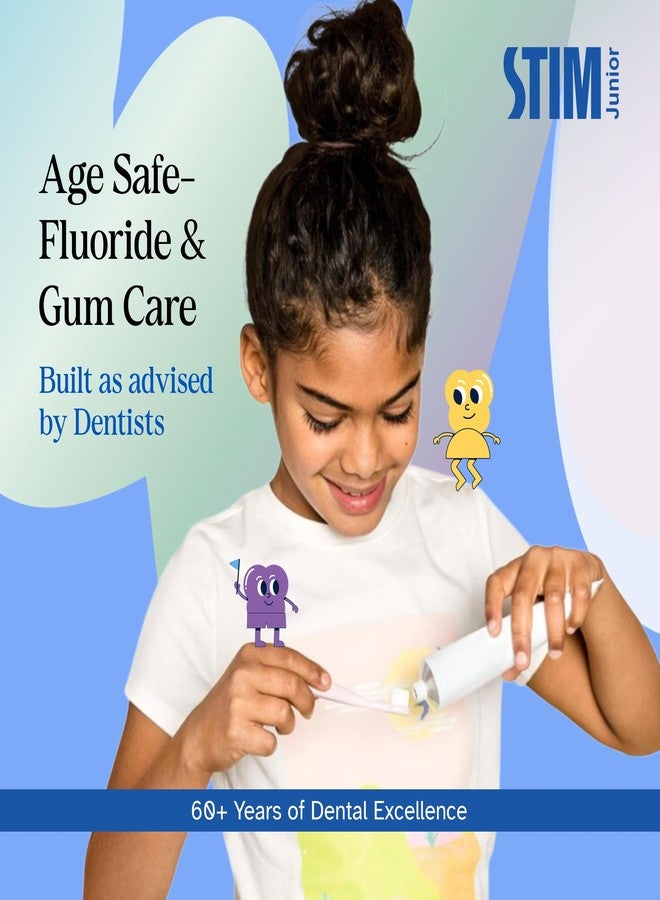 STIM Junior Kids Toothpaste | Age-Appropriate Fluoride | 3-10 Years | Mixed Berry Flavoured | SLS & Colour-Free Toothpaste | Enriched with Xylitol & Vitamin E | (Combo pack with toothbrush) (Pack of 2) - Image 2
