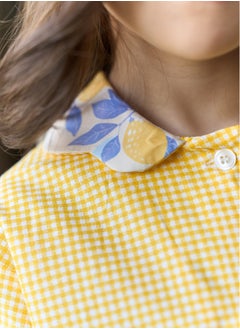 Mater&ME Mater&ME Summer Home Suit for Girls, Yellow, 100% Cotton Poplin, Soft, Breathable, Checkered Sicilian Lemons Print, Elastic Waistband, Comfortable Fit  - Image 2