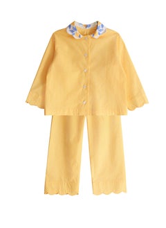 Mater&ME Mater&ME Summer Home Suit for Girls, Yellow, 100% Cotton Poplin, Soft, Breathable, Checkered Sicilian Lemons Print, Elastic Waistband, Comfortable Fit  - Image 1