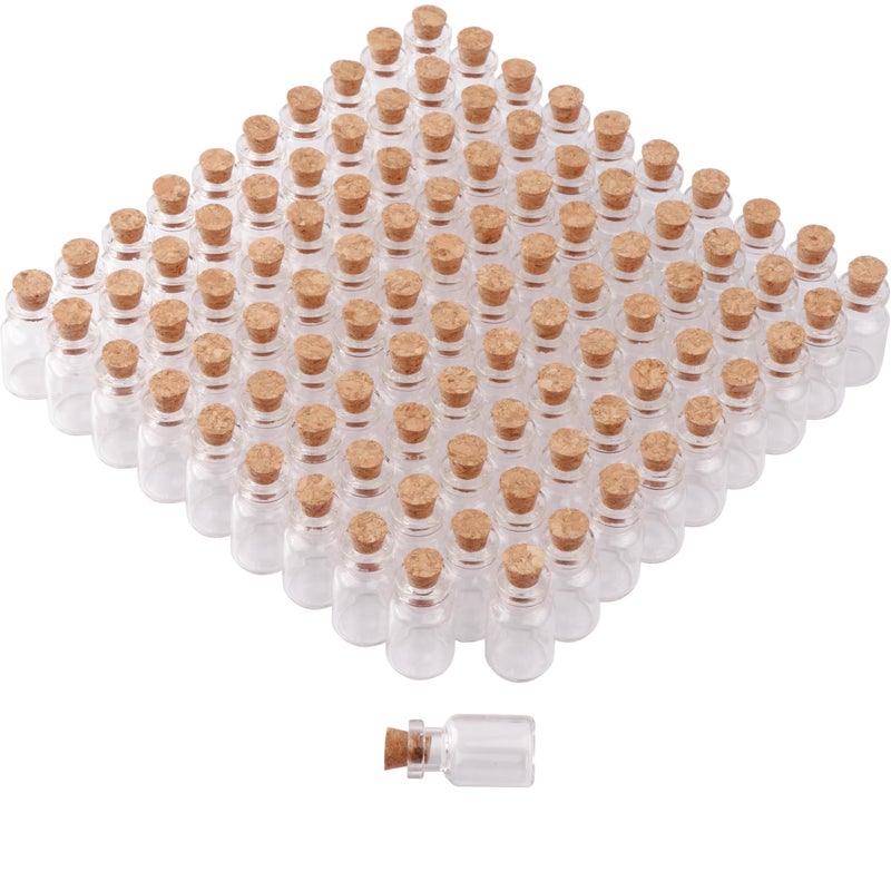 MaxMau 100 pcs 2ml Mini Tiny Clear Glass Jars with Cork Stoppers Small Glass Bottles Tiny Vials for Arts Crafts DIY Projects Wedding Party Favors - Image 1