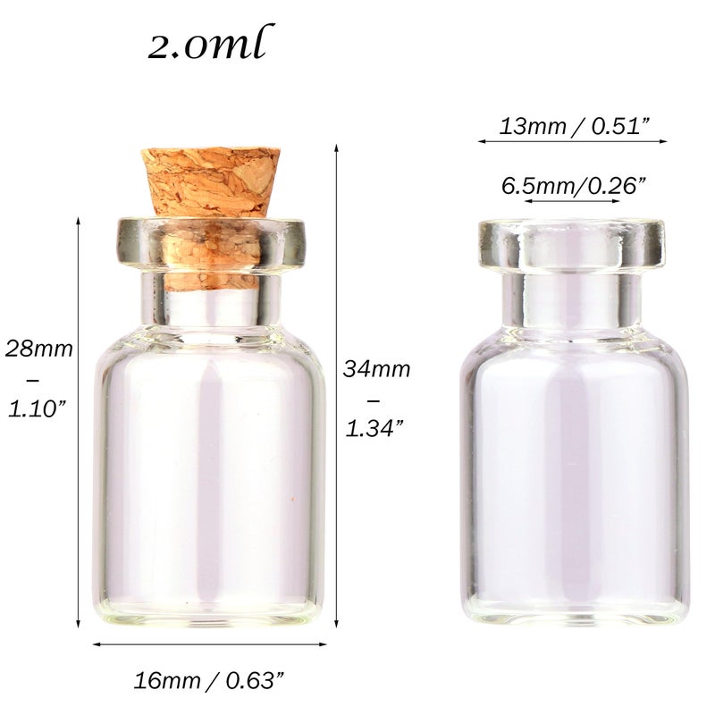MaxMau 100 pcs 2ml Mini Tiny Clear Glass Jars with Cork Stoppers Small Glass Bottles Tiny Vials for Arts Crafts DIY Projects Wedding Party Favors - Image 2