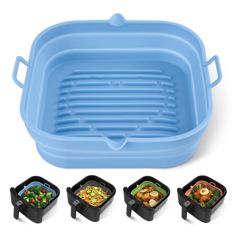 Loveuing Silicone Air Fryer Liners Square  Reusable Airfryer Silicone Basket  Easy to Clean Air Fryers Silicone Pot for 58 to 8 Qt Air Fryer Baking Tray Oven Accessories 85 Inch Large