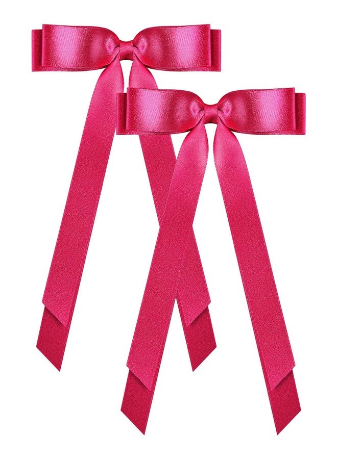 ميروكش قطعتان من ربطات الشعر الكبيرة للنساء والفتيات، 5.5 بوصة، لون وردي فاقع، مشابك شعر من شريط حريري ناعم مزين بشرابة، مشابك شعر على شكل ذيل حصان طويل، إكسسوارات تزيينية عتيقة - Image 1