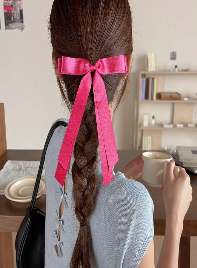 ميروكش قطعتان من ربطات الشعر الكبيرة للنساء والفتيات، 5.5 بوصة، لون وردي فاقع، مشابك شعر من شريط حريري ناعم مزين بشرابة، مشابك شعر على شكل ذيل حصان طويل، إكسسوارات تزيينية عتيقة - Image 5