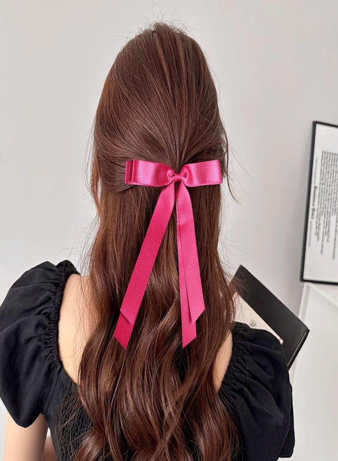 ميروكش قطعتان من ربطات الشعر الكبيرة للنساء والفتيات، 5.5 بوصة، لون وردي فاقع، مشابك شعر من شريط حريري ناعم مزين بشرابة، مشابك شعر على شكل ذيل حصان طويل، إكسسوارات تزيينية عتيقة - Image 3