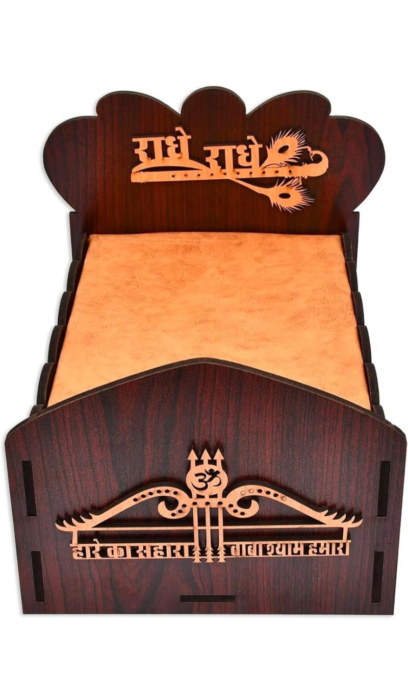 SEER Bed Decorative Wooden Laddu Gopal Bed with Mattress Traditional Design 20 x 14 x 10 cm Brown - Image 1
