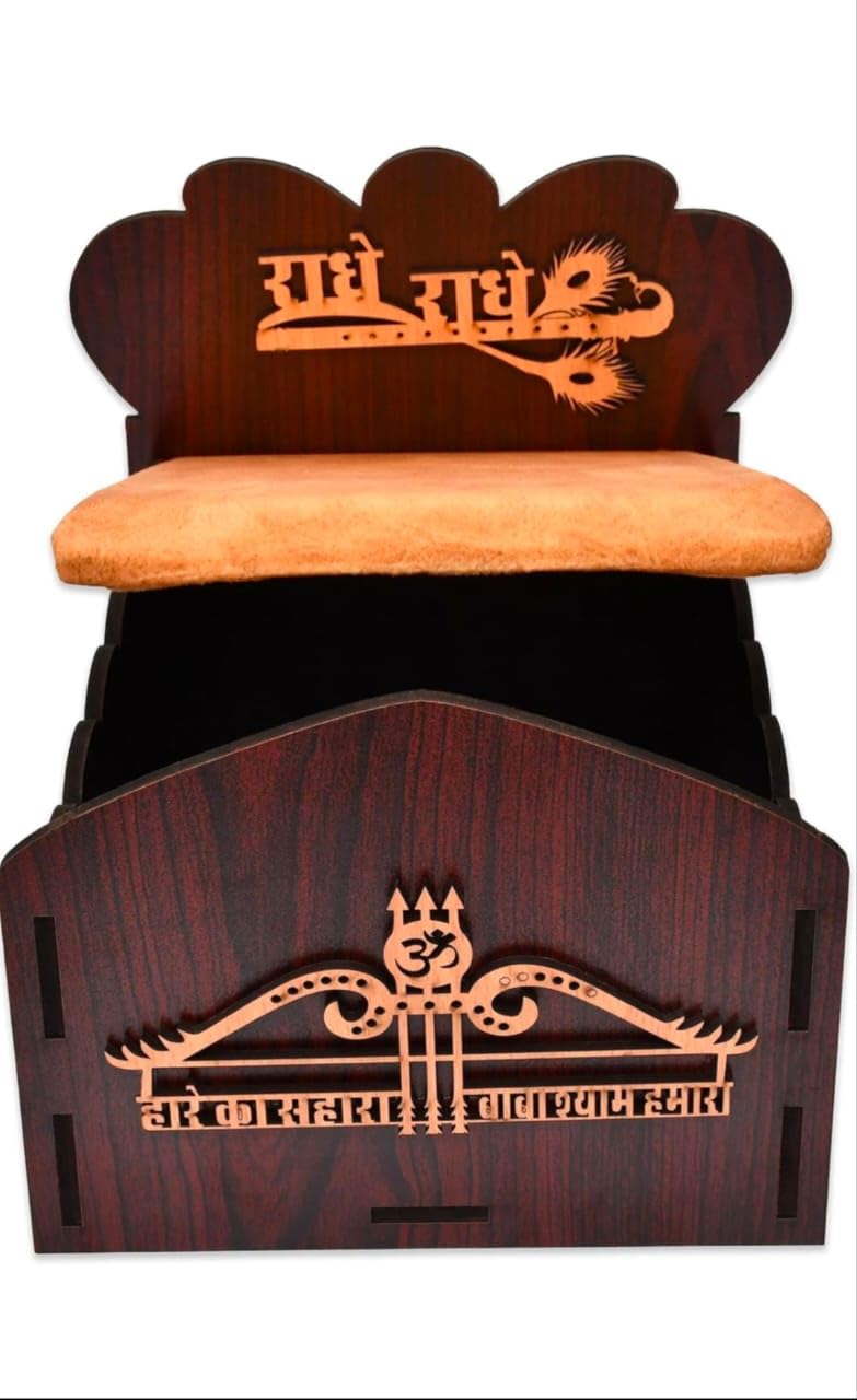 SEER Bed Decorative Wooden Laddu Gopal Bed with Mattress Traditional Design 20 x 14 x 10 cm Brown - Image 4