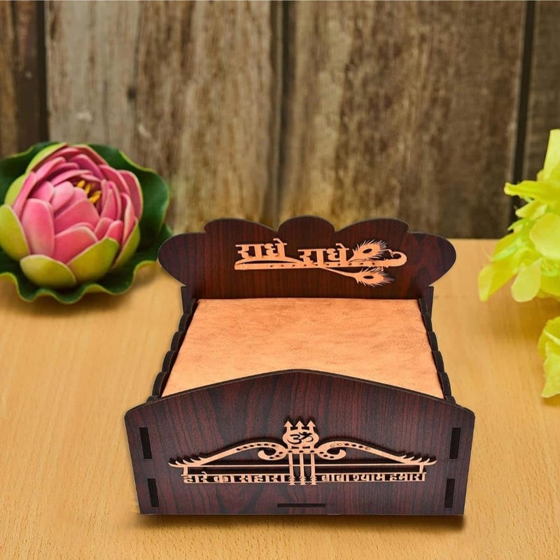 SEER Bed Decorative Wooden Laddu Gopal Bed with Mattress Traditional Design 20 x 14 x 10 cm Brown - Image 2