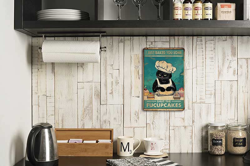 Fmcmly Funny Cat Metal Tin Signs Vintage Kitty Kitchen Sign Home Bathroom Coffee Bar Hotel Retro Art Wall Decor I Just Baked You Some Cakes 12x8 Inch - Image 2