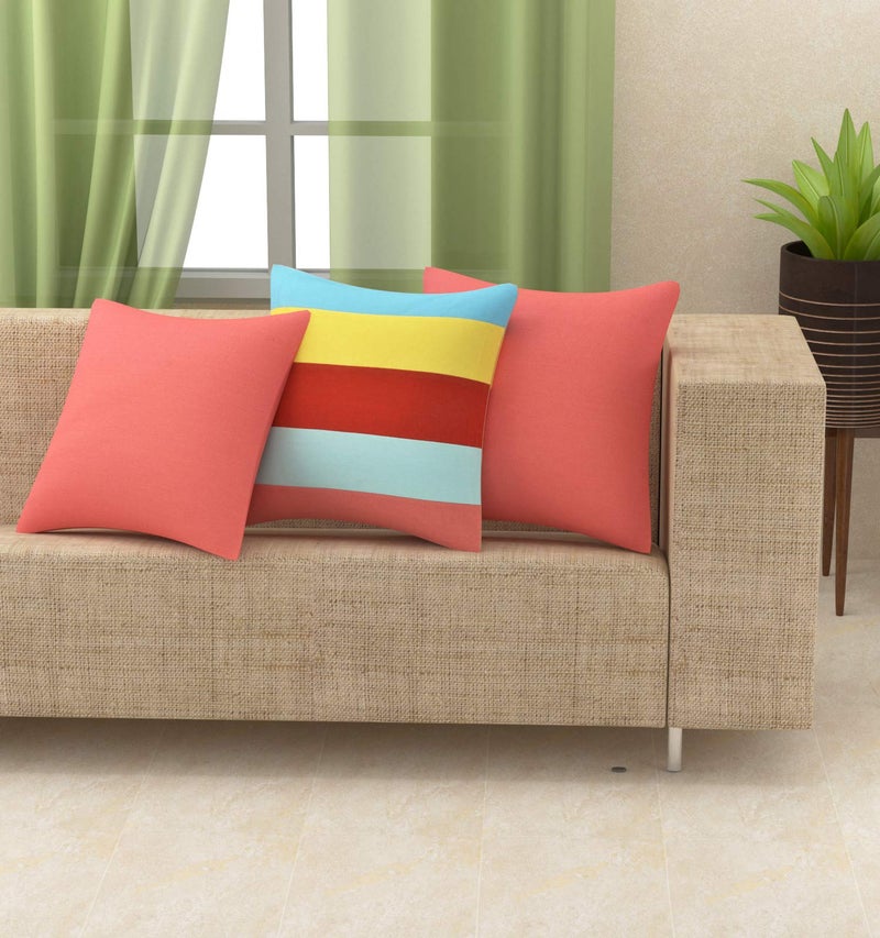 Yellow Weaves Decorative Cotton Cushion Covers (24 X 24 Inches) Set of 3 - Image 1