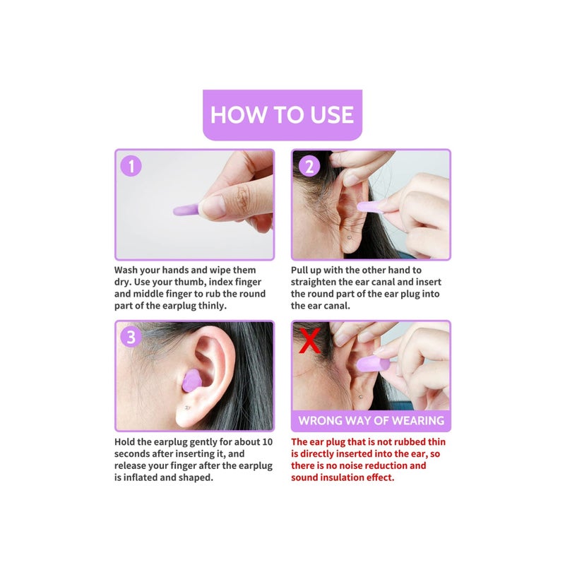 Zikra Ultra Soft Foam Earplugs Sleep 38dB Noise Cancelling Ear Plugs for Sleeping Shooting Snoring Work Loud 60 Pairs Purple - Image 5