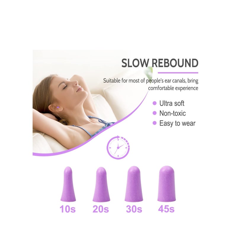 Zikra Ultra Soft Foam Earplugs Sleep 38dB Noise Cancelling Ear Plugs for Sleeping Shooting Snoring Work Loud 60 Pairs Purple - Image 2