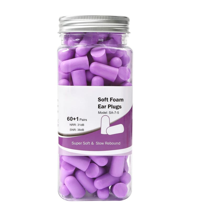 Zikra Ultra Soft Foam Earplugs Sleep 38dB Noise Cancelling Ear Plugs for Sleeping Shooting Snoring Work Loud 60 Pairs Purple - Image 1