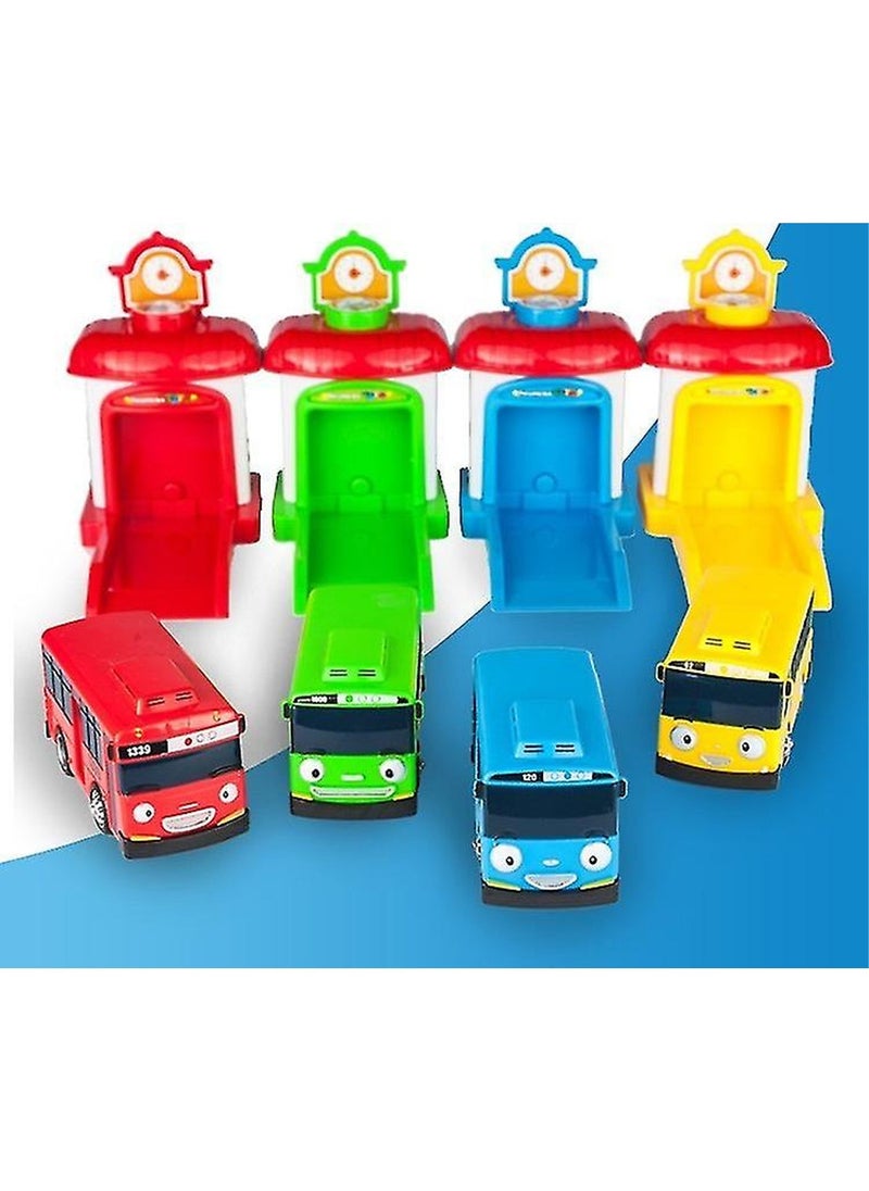 null - 4Pcs/Set Scale Model Tayo The Little Bus Children Miniature Bus Baby Oyuncak Garage Tayo Bus Ejection Impact Car Vehicle - Image 1