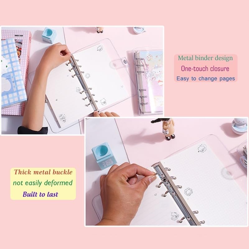 SWOPPERRY Korean Stationery Mini Transparent 3-Hole Binder Spiral Diary Notebook – Cute Kawaii Portable Journal Notebook Agenda for Girls & Students (80+ Pages) (little white cat c) - Image 4