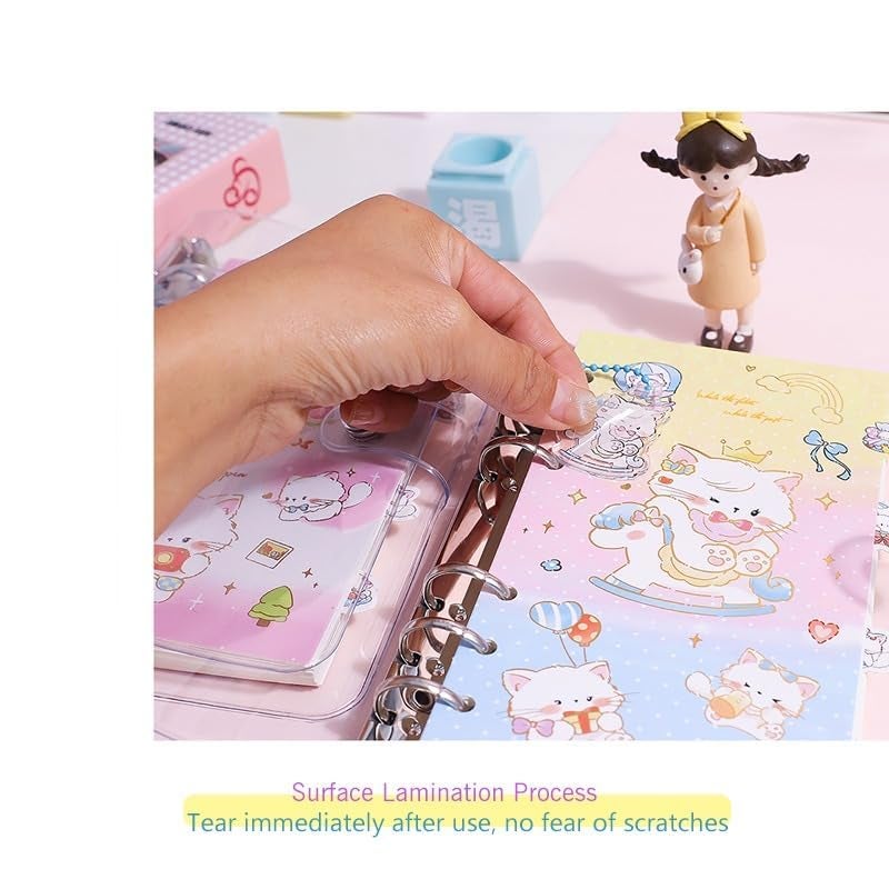 SWOPPERRY Korean Stationery Mini Transparent 3-Hole Binder Spiral Diary Notebook – Cute Kawaii Portable Journal Notebook Agenda for Girls & Students (80+ Pages) (little white cat c) - Image 5
