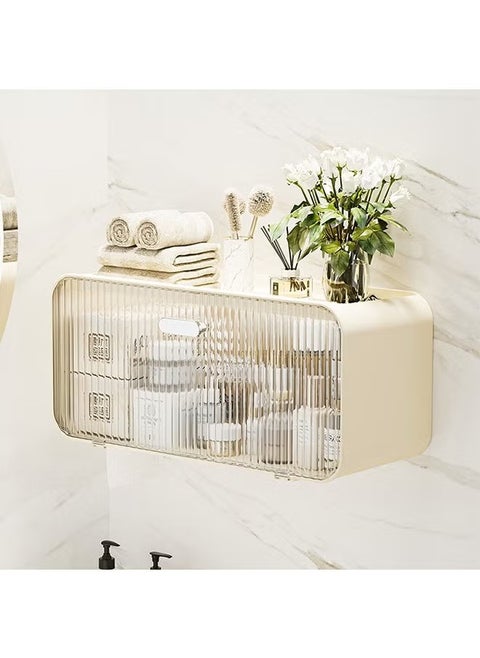 Storage Shelf Rack Organizer Wall Mountable Over the Toilet Tissue dispenser, Sturdy Bathroom Organizer Shelves, Space Saver Multifunctional Wall Mounted Design, No Drilling (Cream White)