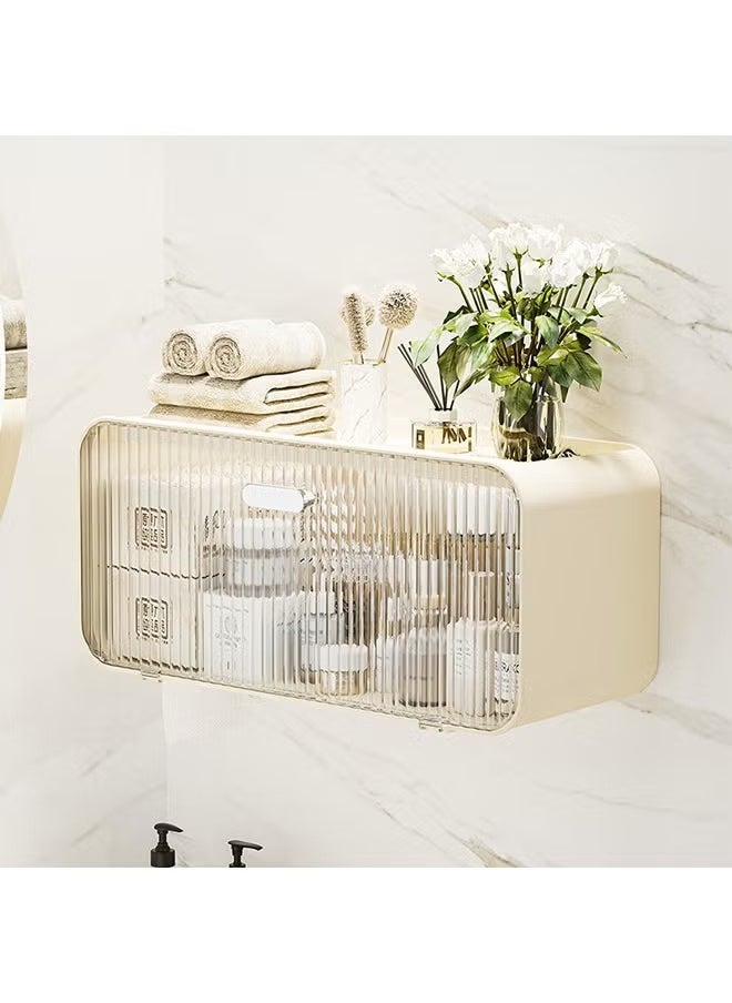 Storage Shelf Rack Organizer Wall Mountable Over the Toilet Tissue dispenser, Sturdy Bathroom Organizer Shelves, Space Saver Multifunctional Wall Mounted Design, No Drilling (Cream White)