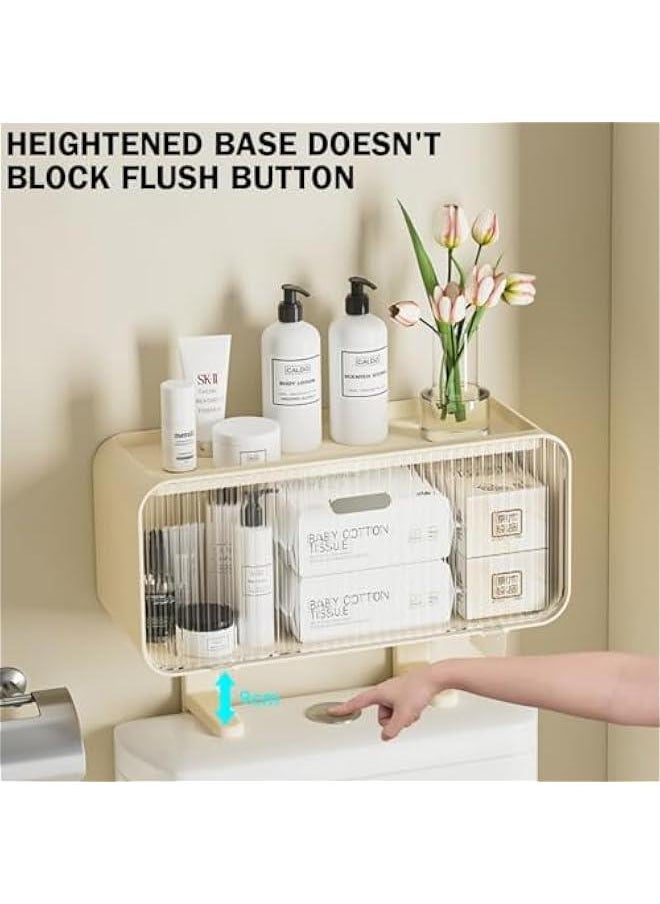 Storage Shelf Rack Organizer Wall Mountable Over the Toilet Tissue dispenser, Sturdy Bathroom Organizer Shelves, Space Saver Multifunctional Wall Mounted Design, No Drilling (Cream White)