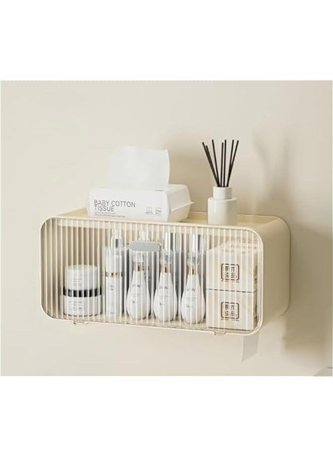 Storage Shelf Rack Organizer Wall Mountable Over the Toilet Tissue dispenser, Sturdy Bathroom Organizer Shelves, Space Saver Multifunctional Wall Mounted Design, No Drilling (Cream White)
