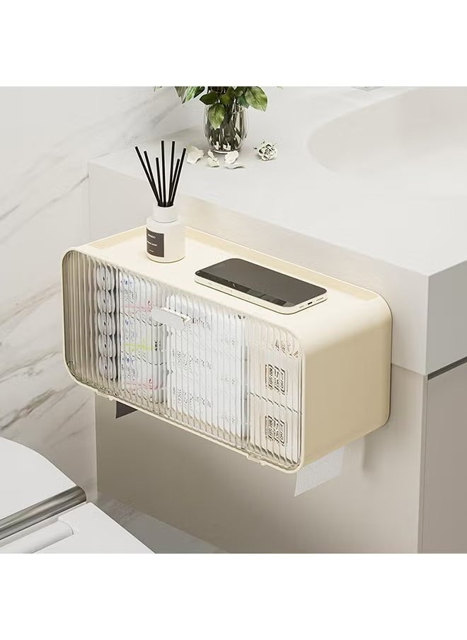 Storage Shelf Rack Organizer Wall Mountable Over the Toilet Tissue dispenser, Sturdy Bathroom Organizer Shelves, Space Saver Multifunctional Wall Mounted Design, No Drilling (Cream White)