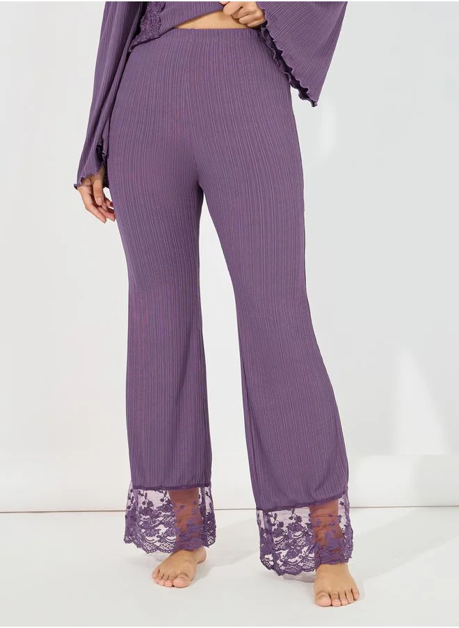 Styli Rib Lace Insert Top & Flare Pyjama Set