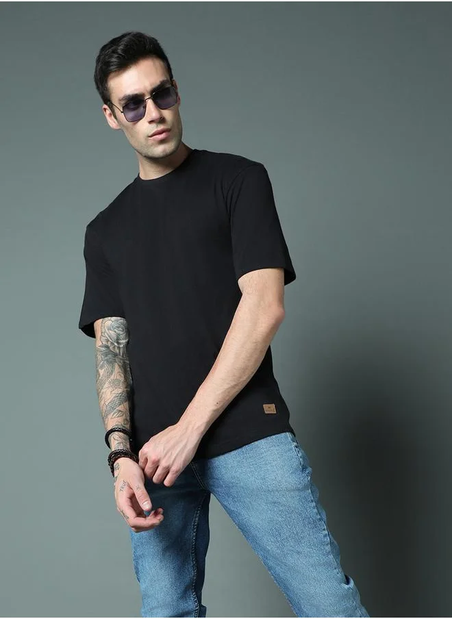 HIGH STAR Solid Regular Fit Round Neck T-Shirt by Styli
