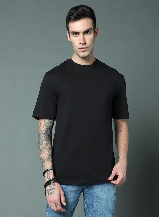 HIGH STAR HIGH STAR Solid Regular Fit Round Neck T-Shirt