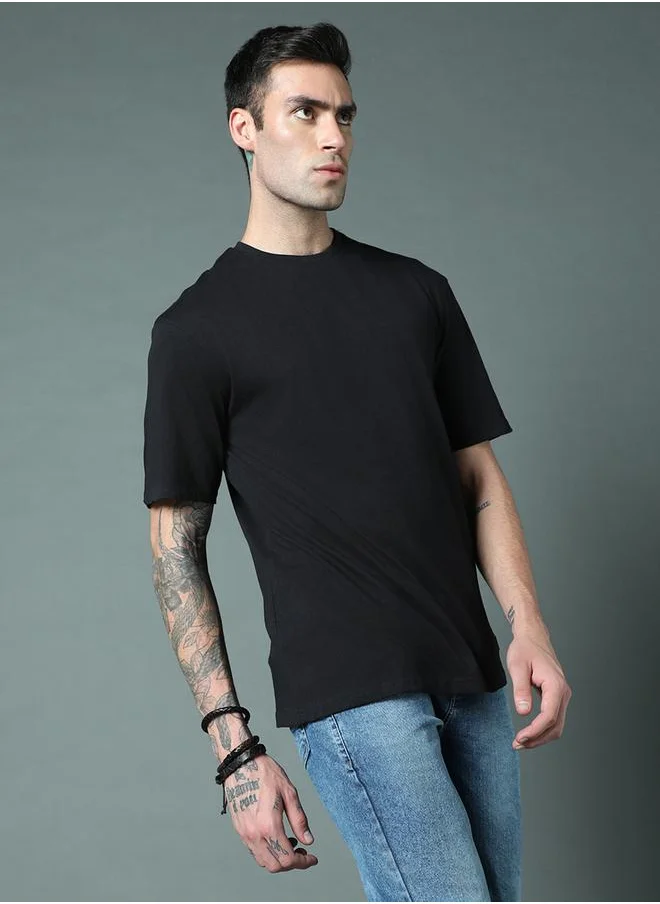 HIGH STAR Solid Regular Fit Round Neck T-Shirt by Styli