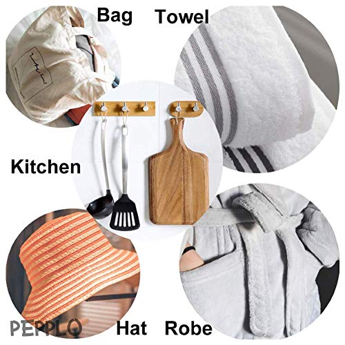 pepplo Self Adhesive Hooks Towel Holder, Wall Mount Hook for Bathroom Home Kitchen Bedroom Coats Hats Keys Stick Hook Hanger - 1pack (C - 3 Hook, Wood) - Image 4