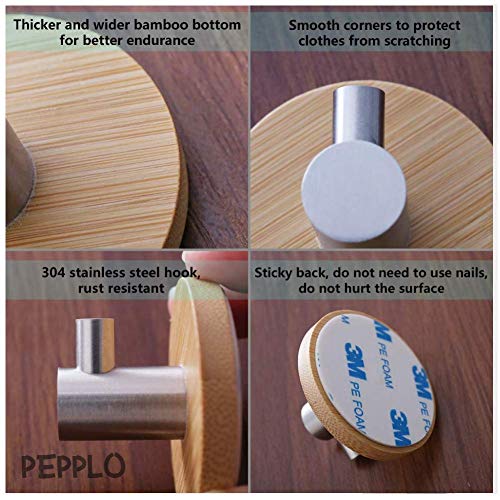 pepplo Self Adhesive Hooks Towel Holder, Wall Mount Hook for Bathroom Home Kitchen Bedroom Coats Hats Keys Stick Hook Hanger - 1pack (C - 3 Hook, Wood) - Image 5