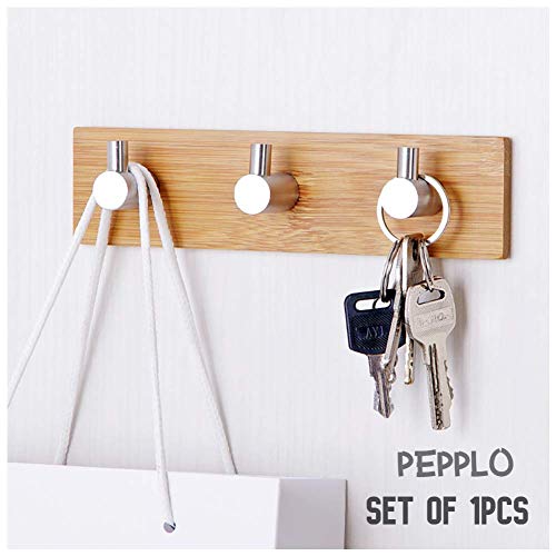 pepplo Self Adhesive Hooks Towel Holder, Wall Mount Hook for Bathroom Home Kitchen Bedroom Coats Hats Keys Stick Hook Hanger - 1pack (C - 3 Hook, Wood) - Image 1