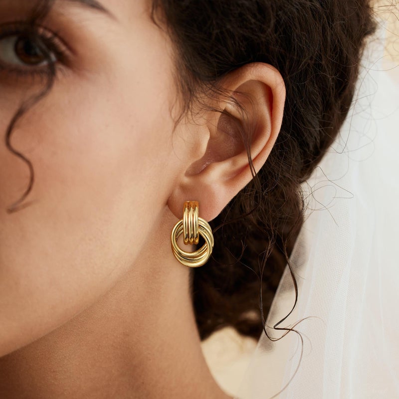SHERLOVE Trendy Gold Plated Knot Earrings for Women Chunky Statement Drop Dangle Earrings Lightweight Hypoallergenic Fashion Accessories Gifts for Womens Gold Jewelry - Image 2