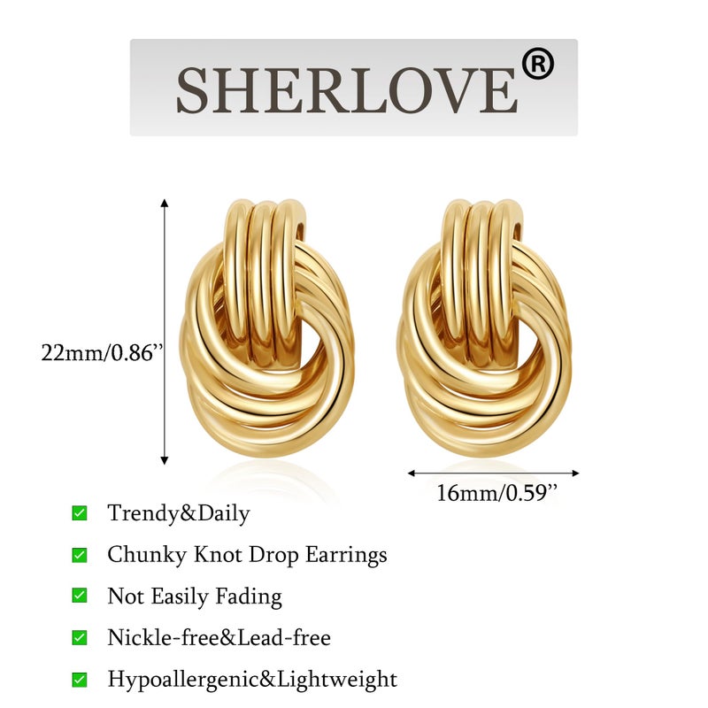 SHERLOVE Trendy Gold Plated Knot Earrings for Women Chunky Statement Drop Dangle Earrings Lightweight Hypoallergenic Fashion Accessories Gifts for Womens Gold Jewelry - Image 4