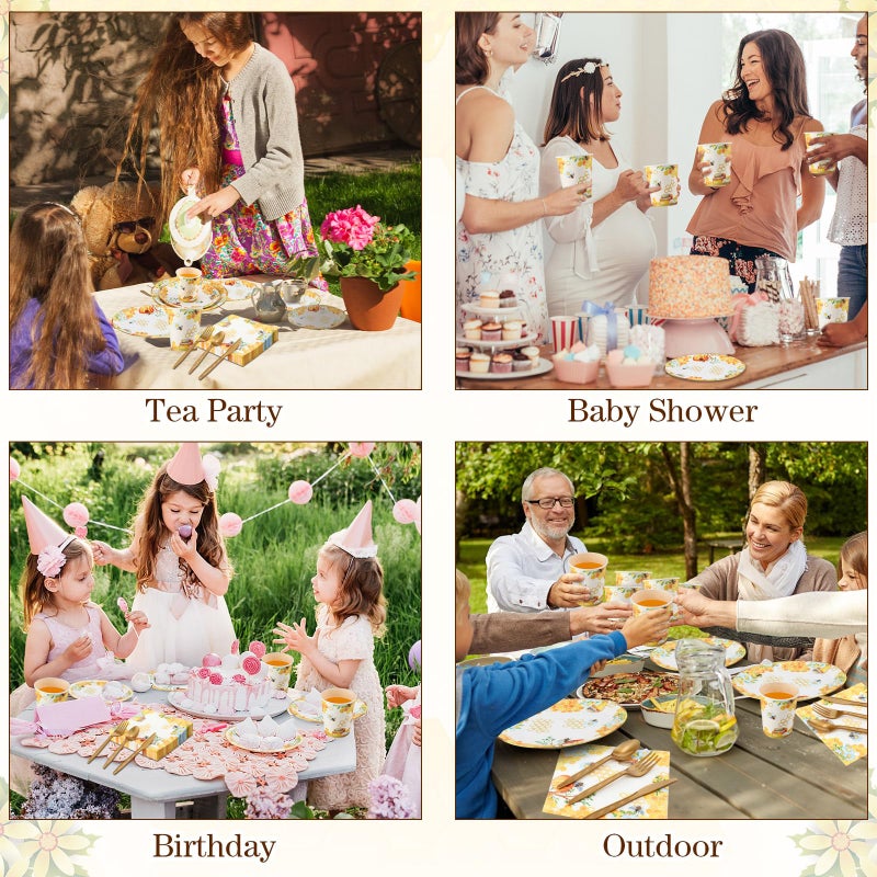 Ziliny 350 Pcs Tea Party Supplies Spring Summer Sage Green Sunflower Party Tableware Set Disposable Plates Napkins Paper Cups Plastic Cutlery Set For Birthday Bridal Baby Shower Serves 50(Bee) - Image 3