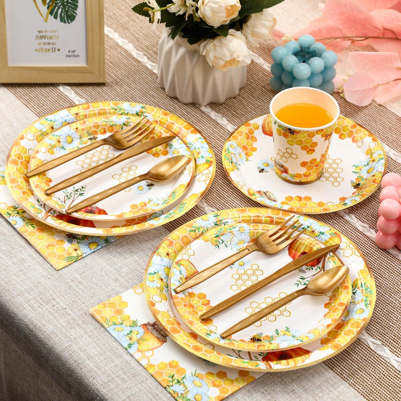 Ziliny 350 Pcs Tea Party Supplies Spring Summer Sage Green Sunflower Party Tableware Set Disposable Plates Napkins Paper Cups Plastic Cutlery Set For Birthday Bridal Baby Shower Serves 50(Bee) - Image 5